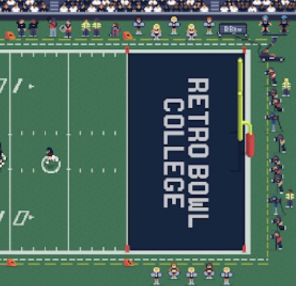 Gameplay of Retro Bowl College showing a retro-style football match in action